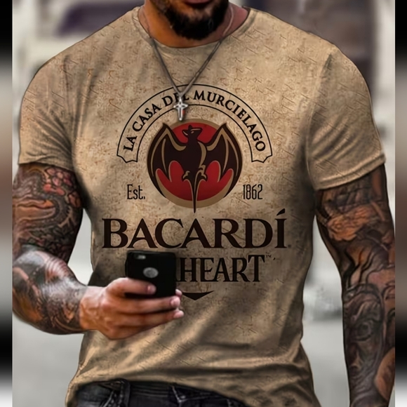 None Other - Bacardi Silky Distressed Looking Short Sleeve Men's Tee 4XL X79